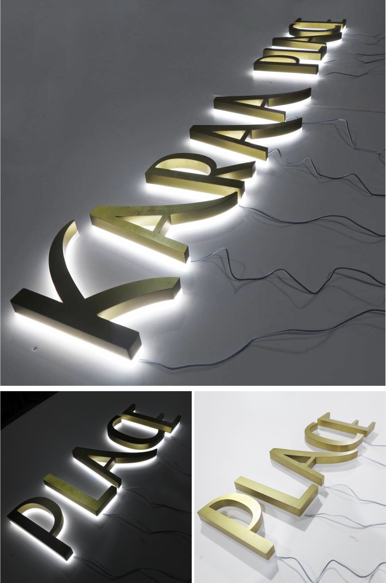 DINGYISIGN Factory Wholesale Wall Mount Advertising Brushed Gold Backlit Led Reverse Channel Letter Signs