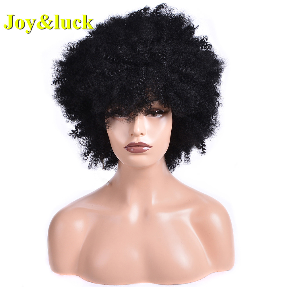 Ladies Hair For Women Wholesale Wig With Bangs Free Part Adjustable Band Black Color Afro Kinky Curly Short Synthetic Hair Wig