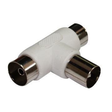 TV connector, 9.5mm male to 2x9.5mm female, short type, RoHS Directive-compliant