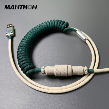 Vintage Dark Green Ivory USB C Coiled Cable for Aviation Mechanical Keyboard