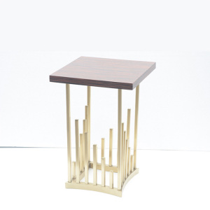 ゴールドステンレススチール木製サイドテーブル