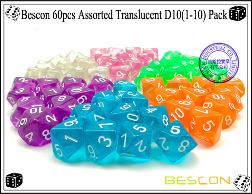 Bescon 60pcs Assorted Translucent D10(1-10) Pack-4 Bescon 60pcs Assorted Translucent D10(1-10) Pack-4