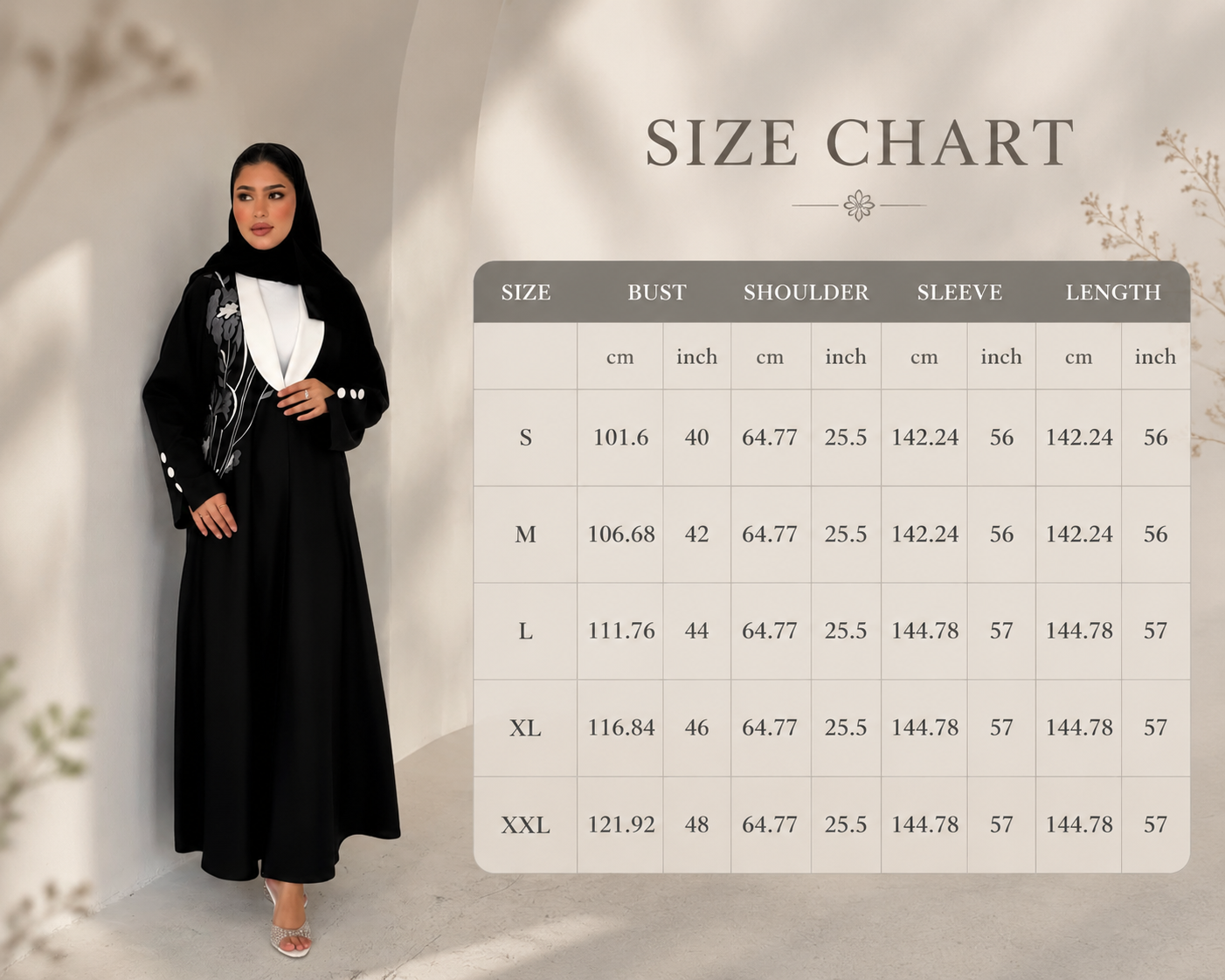 لباس عبای باز مشکی دوزی Black Embroidered Open Abaya Dress