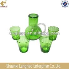 Colored Glass Pitcher and Drinking Glass Set