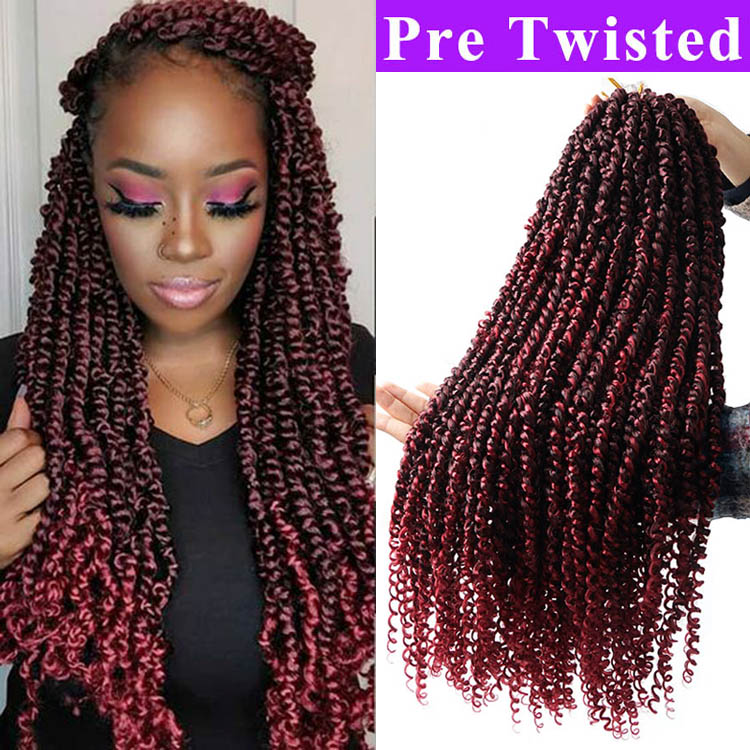 22inches Pre-looped Fluffy Crochet Braid Hair Ombre Synthetic Braiding Hair 15strands Pre Twisted Passion Twist Crochet Hair