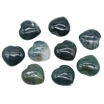 Moss Agate 30MM Love Heart Gemstone for Home Decoration Handmade Craved