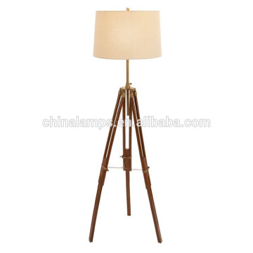 Zhongshan lighting factory ok lighting floor lamps tripod natural wood floor lamp with fabric lampshade for European furniture