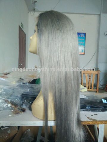 Top fashion beauty human hair lace front wig brazilian human hair wig grey hair lace wig