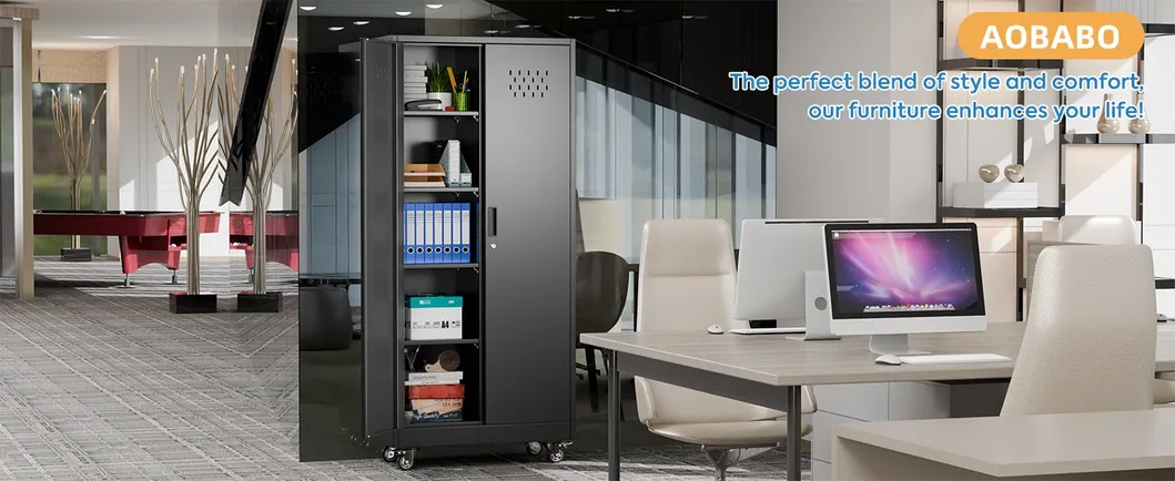 Rolling Tool Cabinet Metal Storage Cabinet with Doors & 4 Adjustable Shelves