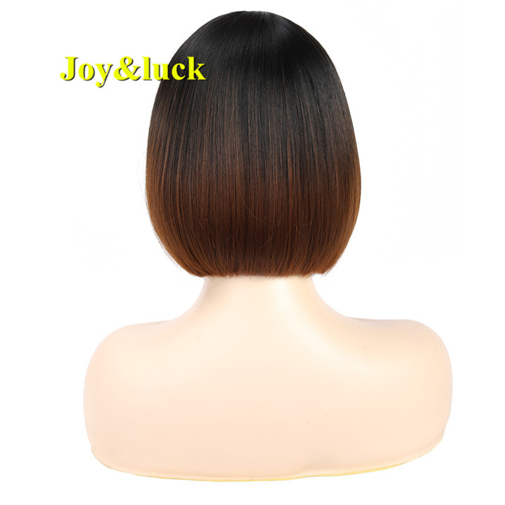 Women's Wholesale Wigs With Bangs Adjustable Band Two Tone Black Ombre Brown Natural Straight Short Bob Wig Synthetic Hair Wigs