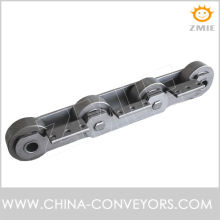 Bulk material conveyor chain with 3 hole bent attachment (roller chain)