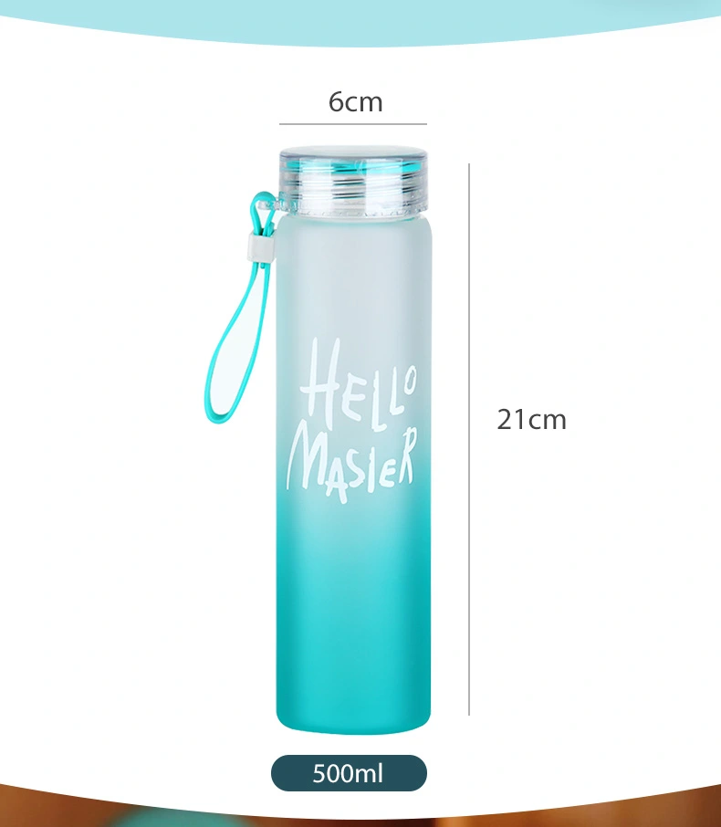 Personalised Designer Colorful Glass Water Bottles Portable Gradient BPA Free Frosted Borosilicate Glass Water Bottle