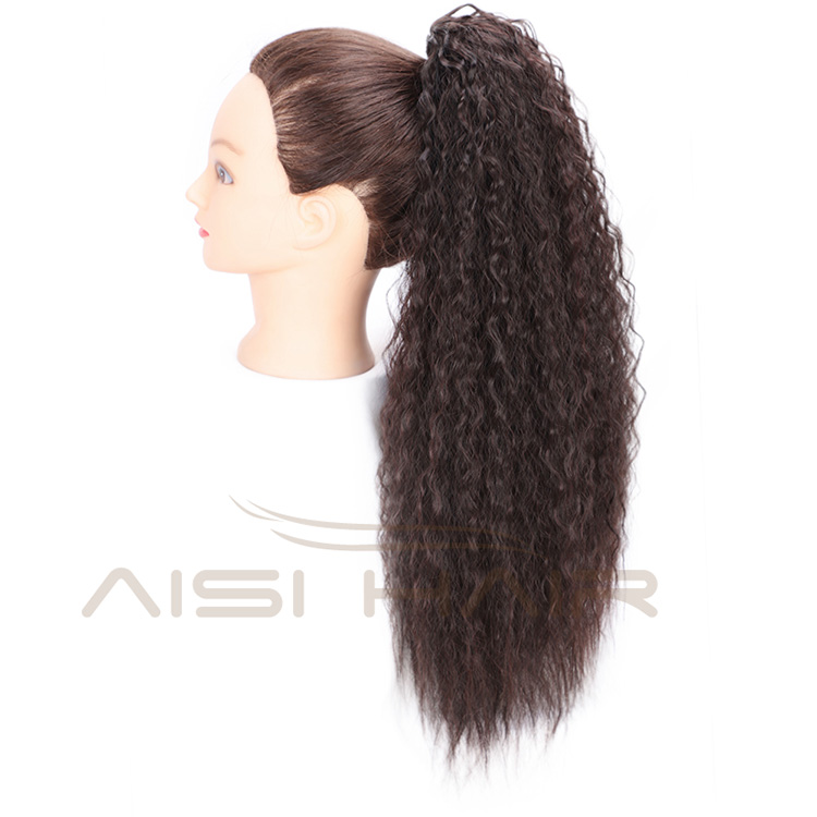 Aisi Hair High Temperature Fiber Drawstring Ponytail Hair Extensions Brown Long Wavy Synthetic Pony Tail Hairpieces