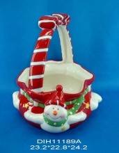 Hand-Painted Ceramic Basket with Snowman Decoration