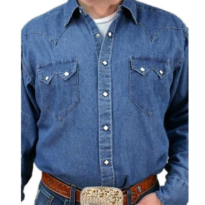 Wholesale 100% Cotton Men's Long Sleeve Shirts Denim Rivet Shirt