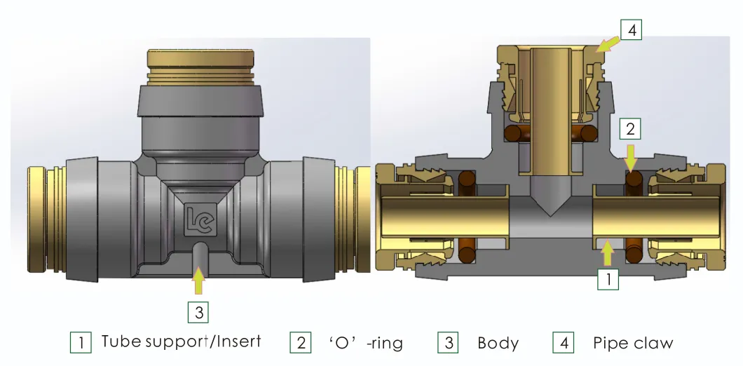 Composite Brass Collect Pneumatic Push-in Male Run Tee Swivel 371 PTC DOT Fittings