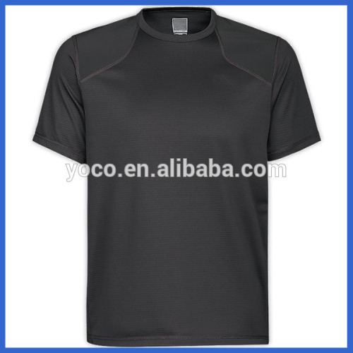 Mens plain polyester black t shirts with flatlock