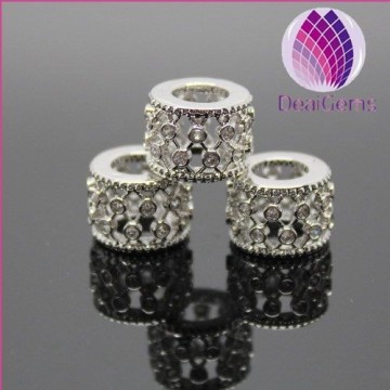 silver plated copper 12x8mm cz stone pave beads