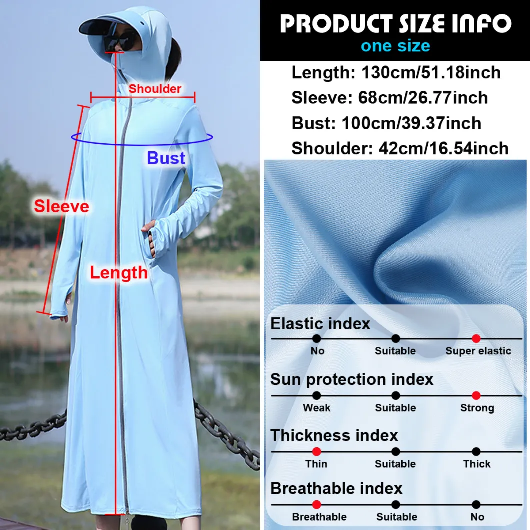 Long Women's Sun Protection Suit with Face Mask Upf50+