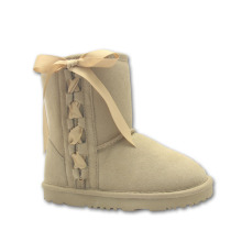 Light Brown Children Lace Up Leather Boots Girls