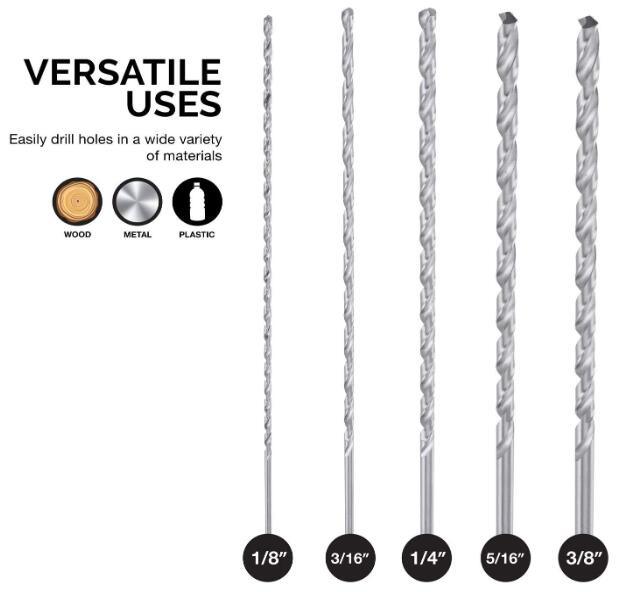 5 Pieces Extra Long Drill Bit Set