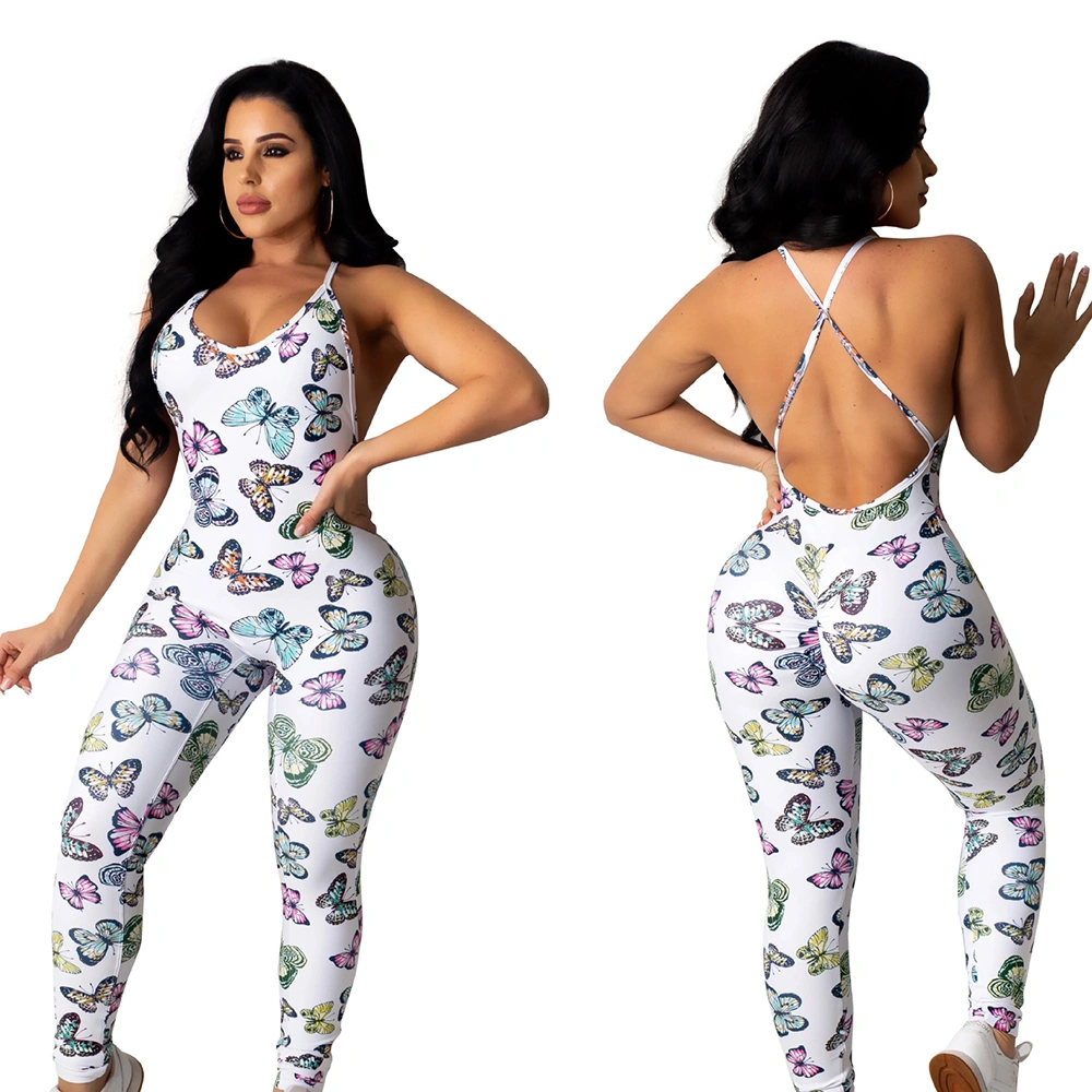 Latest Fashion Fall Autumn Bodycon Tracksuit Jumpsuit Women Butterfly Backless Womens Jumpsuits