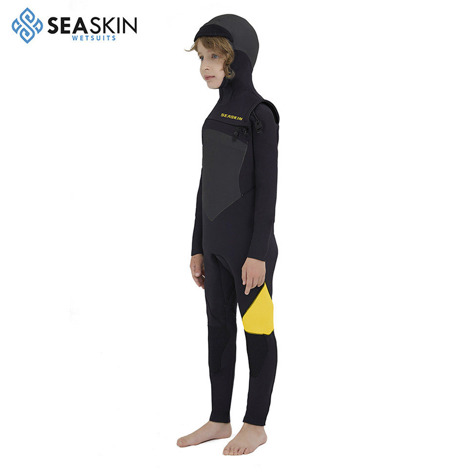 Seaskin 3/2mm Kids Front Chest Wetsuit With Hood