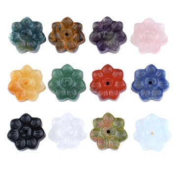Gemstone 30mm Lotus Base Used For Incense Carved Crystal Lotus Flower Incense Holder for Home Office Decor