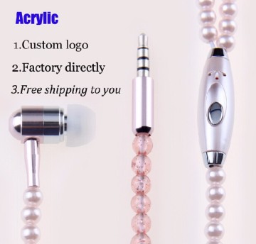 2105 alibaba newest stereo necklace metal earphone, voice changer pearl in ear earphone with mic for girls