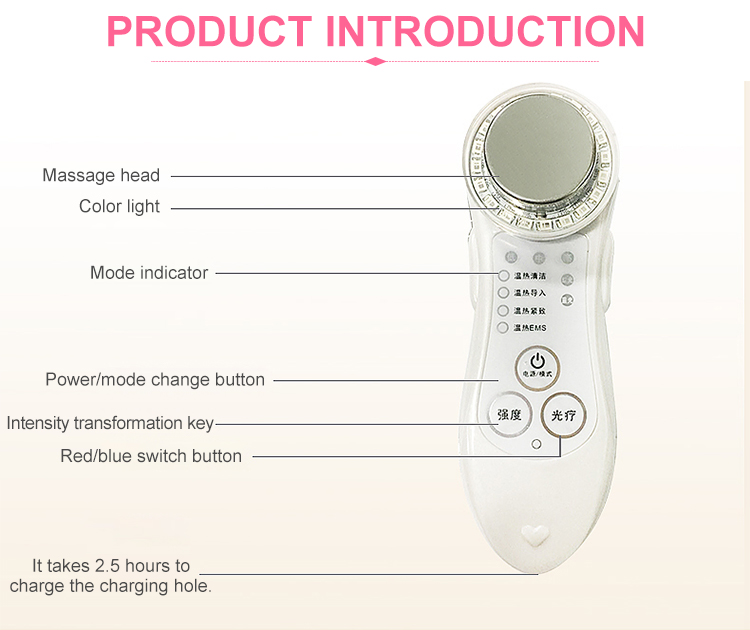 Multi functional skin care 7 color photon ultrasonic  EMS face beauty instrument