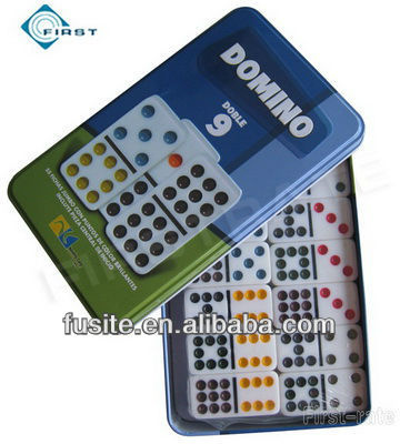 Color Dots Double Nine Dominos in Tin Box