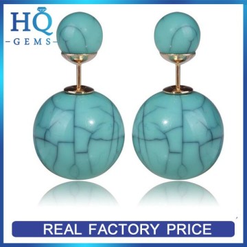 blue double beads marble stud earrings vogue gold plated balls earrings