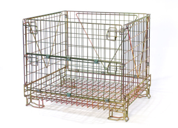 Warehouse wine storage use foldable and stackable metal wire cages