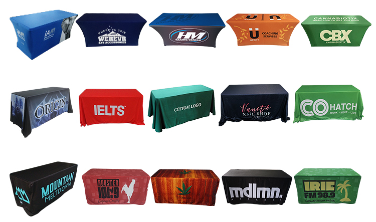 Custom 6Ft 8Ft10Ft Printed Logo Event Exhibition Trade Show Spandex Stretch Cover Rectangular Table Cloth Print Table Cloth