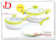 5PCS ALUMINUM CERAMIC COATED COOKWARE SET WITH SILICON RIM GLASS LID