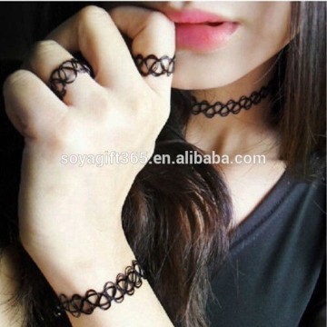 Collares Women Vintage Gothic Punk Stretch Tattoo Choker Necklace Set