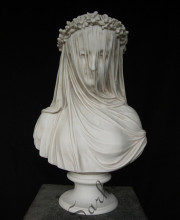 Marble girl bust statue with a veil, veiled female bust