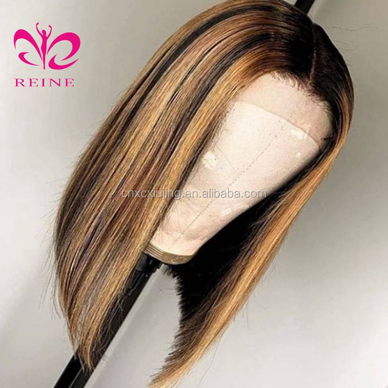 REINE #4/30, 27 Highlight Colored Pre Plucked Lace  Frontal Human Hair Wigs double drawn Vietnam human hair wig For Black Women
