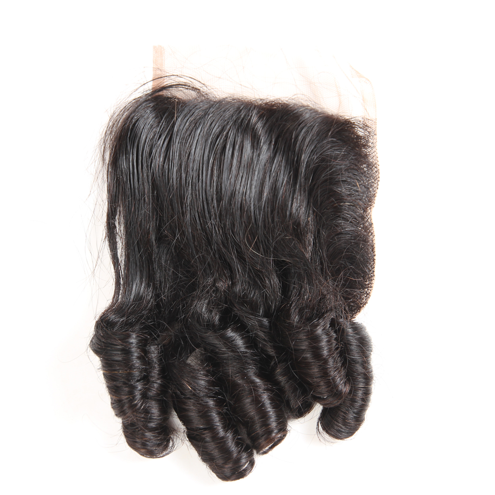 Huashuo 50% OFF High Quality Bleached Knots Natural Part 130 Density Unprocessed Brazilian Fumi Baby Curl Hair Lace Closure