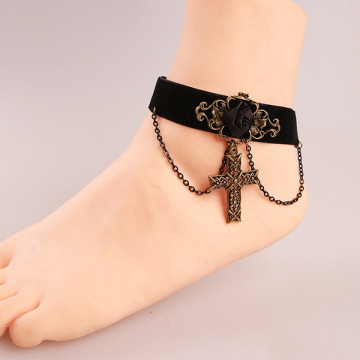 Black Velvet Lace Anklet With Cross Pendant Anklet Bracelet