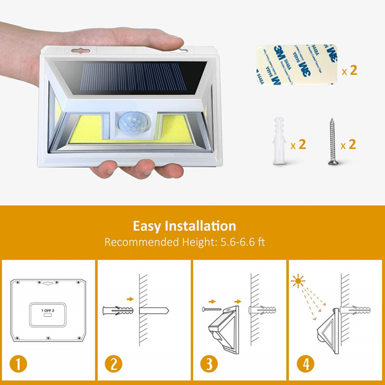 Factory Wholesale 2 Modes 450 Lumens 74*COB Outdoor Security Solar Power Sensor Wall Mounted Led Light IP65 waterproof