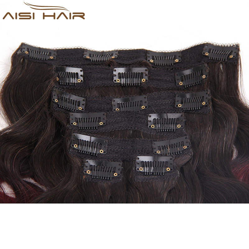 Wholesale 8A Unprocessed 100% Human Hair Ombre Burgundy Brazilian Clip In Hair Extensions Ombre Red Clip In Human Hair