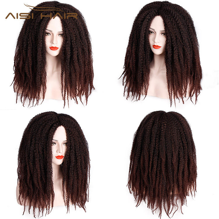 Aisi Hair Synthetic Afro Kinky Curly Hair Braided Long Wigs Dark Brown Marley Braiding Hair Wig for Black Women