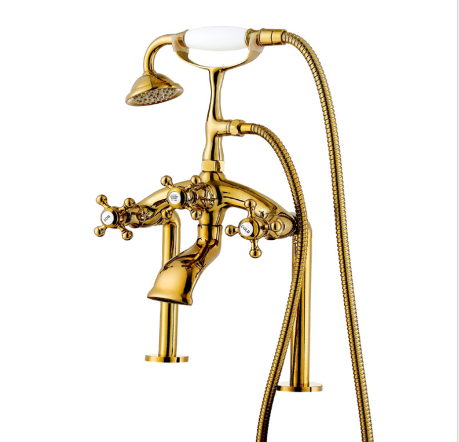 Luxus Seitenwandhalterung Messing Golden Badewanne Wasserhahn mit europäischen Handbrause