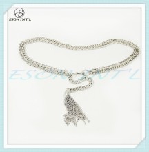 2015 The Most Popular Top Quality Simple Femal Silver Metal Belt, Silver Double Chain Belt