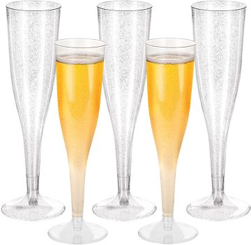 Disposable Silver Glitter Plastic Champagne Flutes for Party Supplies