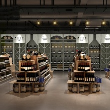 Supermarket Drink Display: Beer Promotion Stand with Cardboard Shelves
