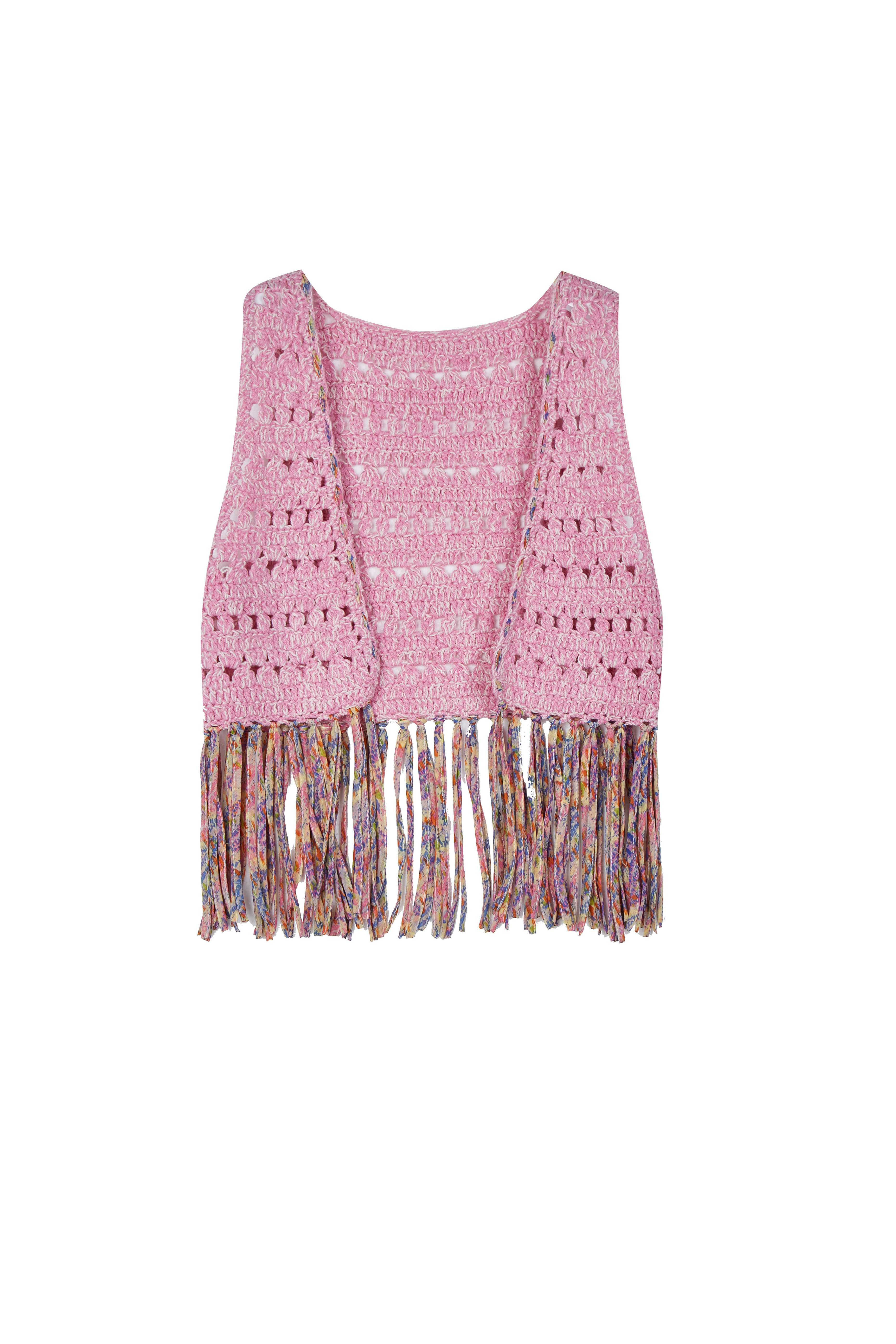 Girl's Knitted Hand Crochet Tassels Cardigan Vest