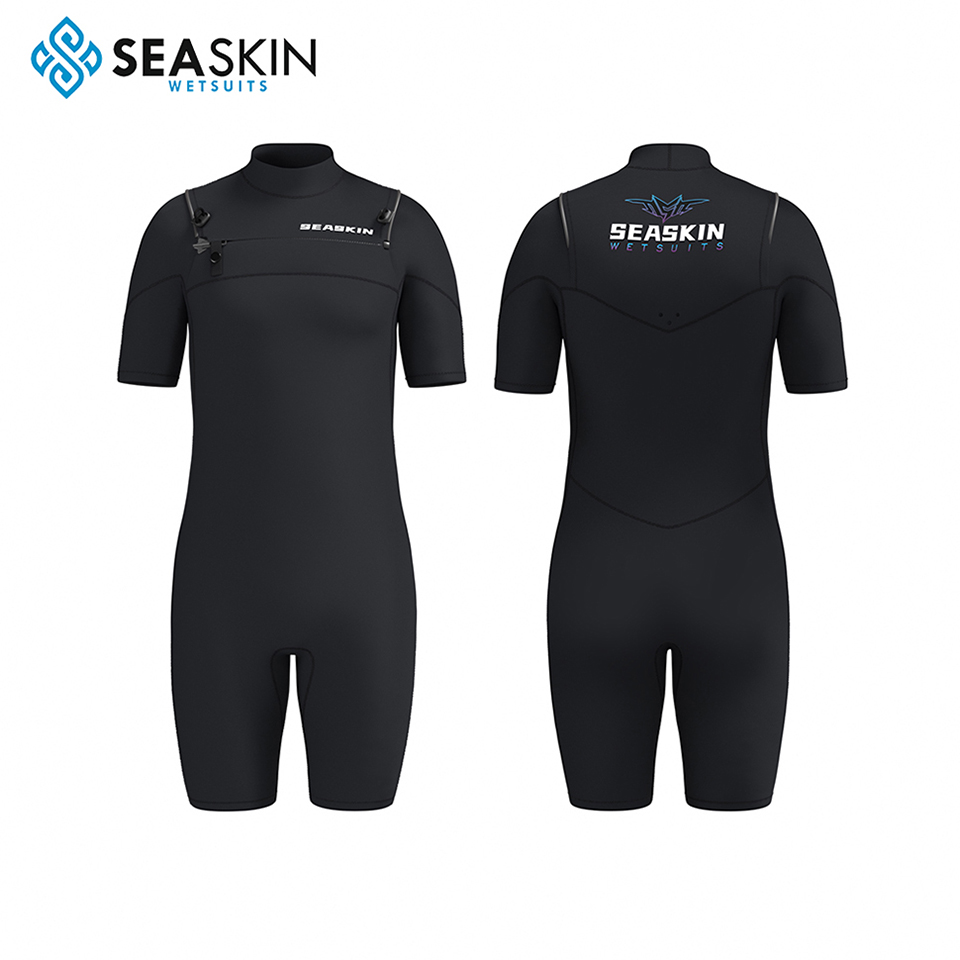 Seaskin แขนสั้นขาสั้น 2 มม. ด้านหน้าซิป Men Wetsuit สำหรับการท่อง