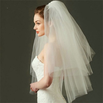 Simple White Two Layers Tulle Wedding Veil with Comb - Cheap Bride Accessory